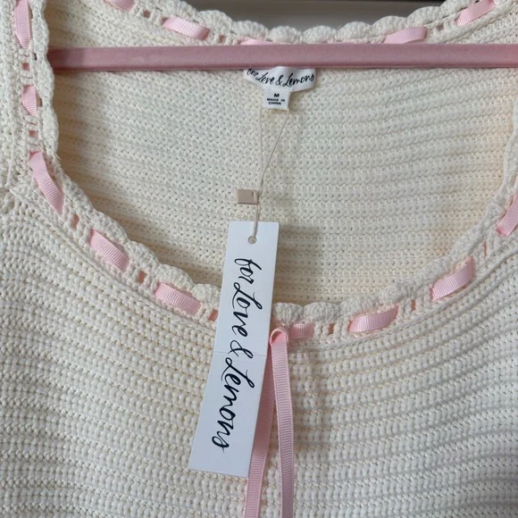 🆕Cream For Love And Lemons Olina Crochet Mini Dress Sz Medium - Picture 8 of 10